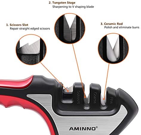 AMINNO Original Knife Sharpner, diamante premium em 3 estágios - Great Works para facas de aço, facas de cerâmica e tesoura, facilmente