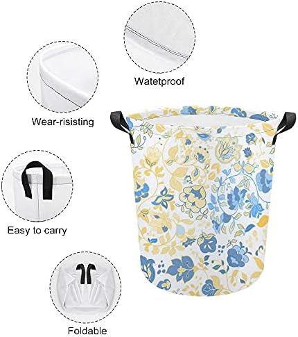 Cesta de lavanderia, grande cesto de lavanderia dobrável com alças de verão doodle floral, cesto de roupas, cesta