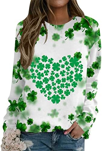 Yming Womens St. Patricks Day Shamrock Sweatshirt Raglan Sleeve Clover Print Jumper Irish Crew pescoço Tops de pulôver