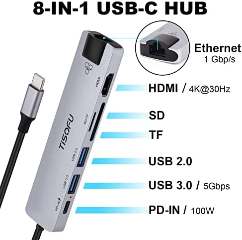 USB C Hub MacBook HDMI Adaptador - 8in1 Ethernet Docking Station USB C DONGLE DOCK USB C Adaptador de multitor