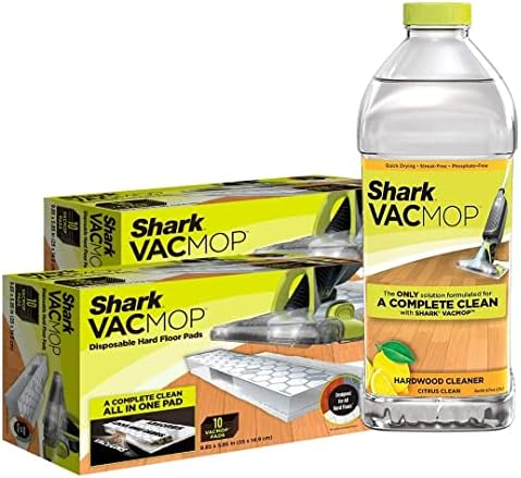 Pacote de Shark Vacmop - Shark VMP20 Vacmop Pad Recarias - 1 garrafa de aroma cítrico de madeira de madeira VCW60 - Reabastecimento para Shark Vacmop VM252, conjunto de 3 peças