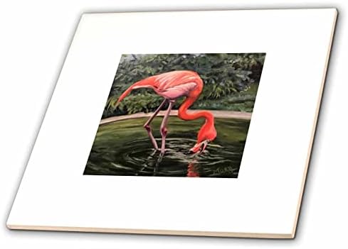 Imagem de 3drose de flamingo rosa em pintura de água potável verde - azulejos