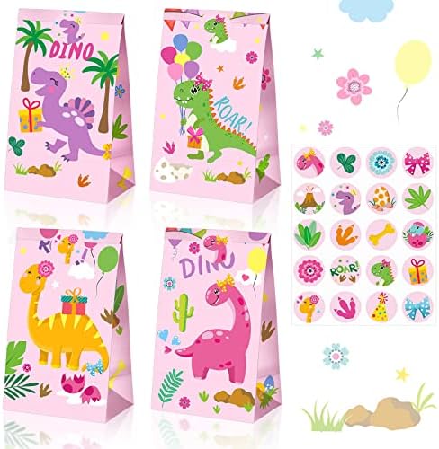 24 peças Dinosaur Party Favor Smags, Girls Sacos de Candy Goodie Tream sacos de presente com adesivos para festa de aniversário