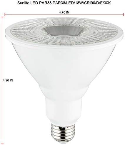 Sunlite 82034 LED 90 CRI PAR38 Lâmpada refletor, 18 watts, diminuição, base média E26, 25.000 horas de vida útil, Energy Star, ETL listada, título 20