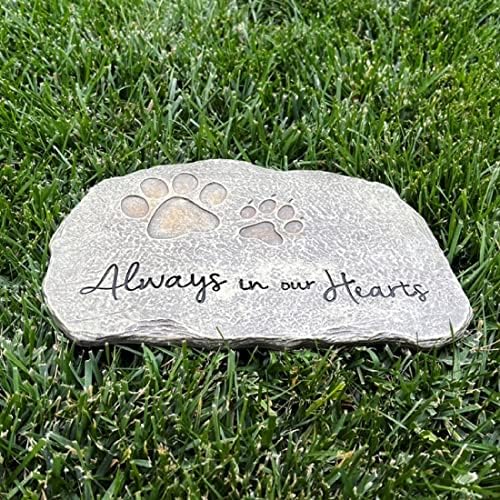 Lily's Home Pet Memorial Stone gravado sempre em nossos corações Grande marcador de pitada de pedra ou parede exibir em memória de cachorro ou gato amado. Um Principal para Presentes para Sofrendo Parenting Pet. Polyresina