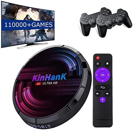 KINHANK SUPER CONSOLE X MAX RETRO GAME CONSULOS com mais de 110.000 jogos, compatíveis com PS1/PSP/MAME/SFC, Android TV 9.0/EmuEc 4.5/CoreElec 3 Sistema em 1, WiFi dual WiFi, 2 controladores sem fio