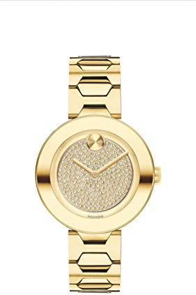 Relógio ousado feminino de Movado, lyg watch com um mostrador de cristal de ponto plano, ouro