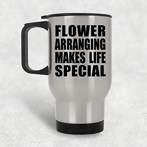 Designsify Flower Organing torna a vida especial, caneca de viagens de prata 14 oz de aço inoxidável, copo isolado, presentes para