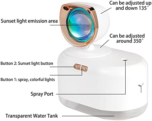 Lâmpada de projeção ao pôr do sol, luz noturna colorida led com mini umidificador fofo, umidificador de desktop