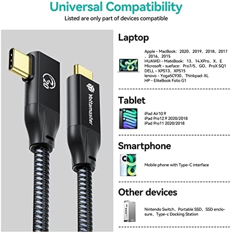Hub USB alimentado com cabo USB A a C ângulo reto e cabo USB C - ângulo reto único, adequado para todos os tipos de PCs, laptops e jogos USB A/C