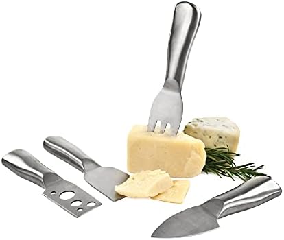 Conjunto de ferramentas de quarteto verdadeiro aço inoxidável escovado, facas, garfos de queijo, lava -louças seguros,