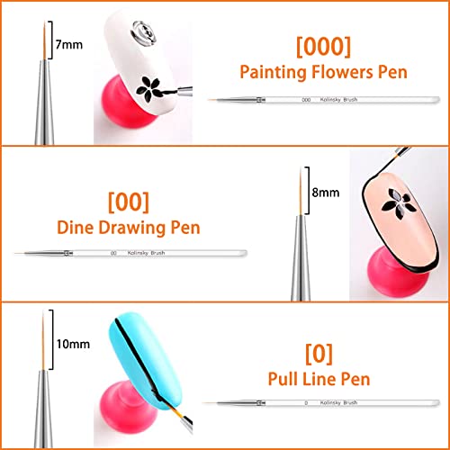 3PCS Professional Nail Art Brush para traços curtos, pincéis de listras de canetas para detalhes, mistura, linhas alongadas