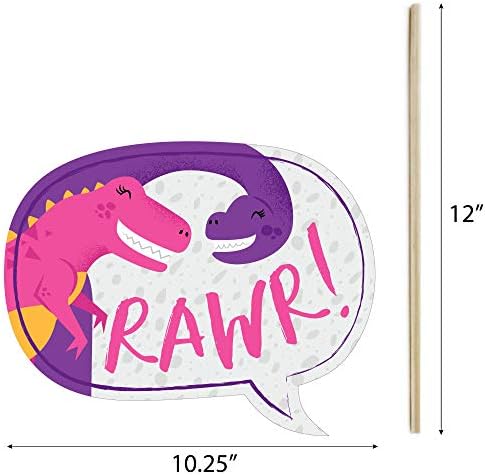 Big Dot of Happiness Roar Dinosaur Girl - Dino ácaro T -Rex Baby Churche ou Party Photo Booth Props Kit - 20 contagem