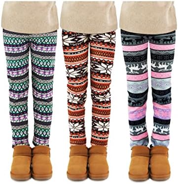 Toddor 3 embalagem meninas calorosas leggings de inverno lã grossa alinhada leggings infantil calças esticadas impressas