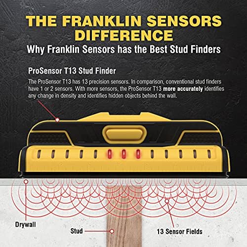 Franklin Sensors FST1302 Prosensor T13 Professional Stud Finder com 13 sensores para a maior precisão detecta madeira e