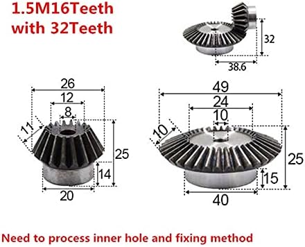 ZhengGuifang ZGF-BR 1: 2 MODULO DE ENGRENAGEM CELIDO 1.5 16T+ 32TEATS Hole interno 10mm de 90 graus de comutação