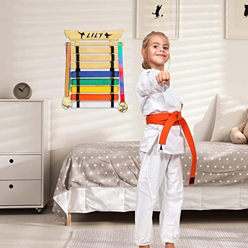 Winartton Bamboo Karate Belt Display Rack, 8 cintos Taekwondo Belt Display com adesivos, exibição de cinto de artes
