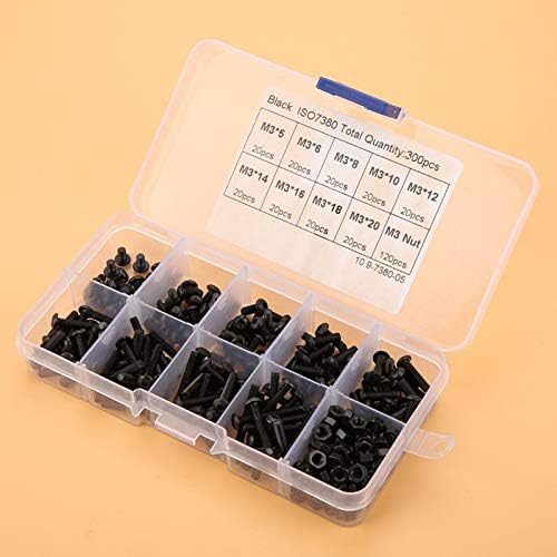 Fafeicy 300pcs Button Hex Hex Socket, M3 Black 10,9 Botão de Botão Cabeça Héx