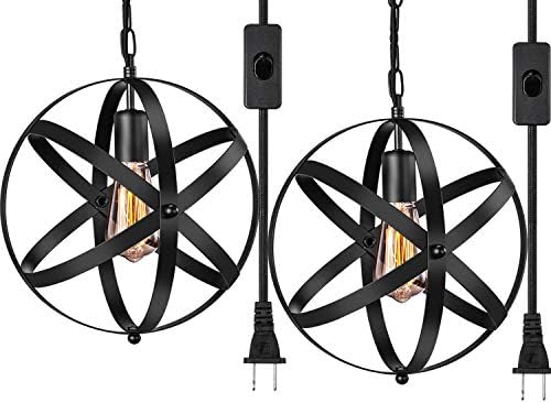 Conecte a luz pendente, Asnxcju Industrial Hanging Lights Globe Metal Globo Vintage Pingente Luminista com cabo de plug-in