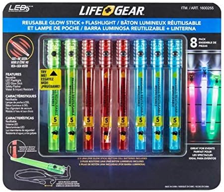 LifeGear reutilizável Glow Stick & Finklel Combo, 6 em 1 Multi Use lanterna com apito de emergência-pacote de 2, multicolor