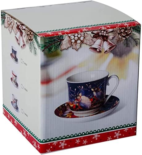 Xiteliy chá de chá com pires de pires tema de natal tema de cerâmica xícara de café com 15 oz de alta capacidade