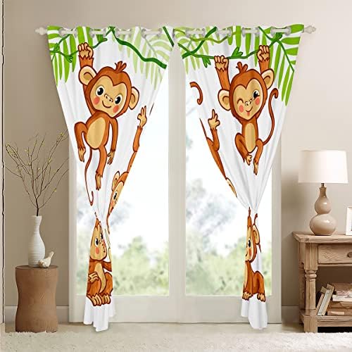 Crianças cortinas de janela de macacos fofos para quarto da sala De desenho animado Monkey Banana Decor Curtains Boys Girls Wild Animal Pattern Window Drapes