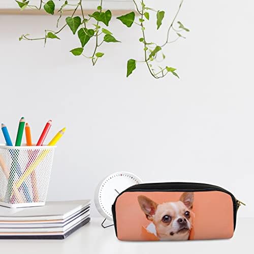Bolsas de lápis de colourlife Puppy Chihuahua sai de Hole Leather Zipper Bolsa Bolsa Maquia