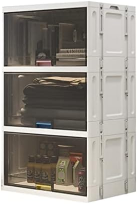Gabinete de armazenamento dobrável Nizame com rodas, a caixa de armazenamento transparente pode ser aberta 180 graus, caixas de armazenamento de plástico empilháveis ​​para armário, quarto, quarto