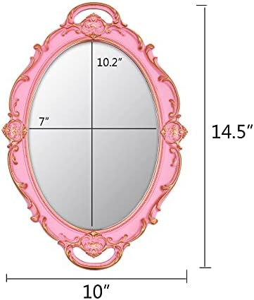 YCHMIR espelho vintage pequeno espelho de parede pendurado 14,5 x 10 polegadas oval rosa