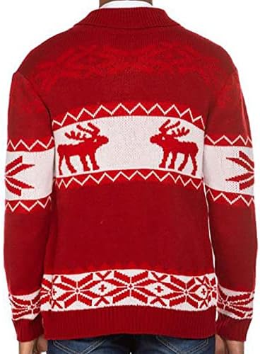 Luvlc Christmas Cardigan Sweater Men, Cardigã de malha gráfico de rena feia, queda de jumper de malha de malha de botão