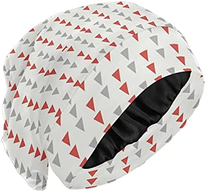 Skull Cap boné Sleep Work Hat chapéu de capô para mulheres Triângulo Polca de Polinhas Vermelho Cinzento Cinzento Ano