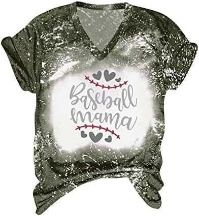 PBNBP Blusa de verão do dia das mães para mulheres Tie Dye V Neck Fit Fit Baseball Camisetas mamães impressas de