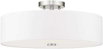 Iluminação LiveX 51055-91 Coleção Meridian 4 Light Semi Flush Mount Teto de teto com tecido esbranquiçado tambor