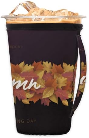 As folhas de outono caem na manga de café gelada reutilizável com manga de neoprene para refrigerante, café com leite,