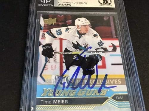 Timo Meier assinou -17 Upper Deck Young Guns UD Exclusivo RC #479 Beckett Coa - Cartões de hóquei