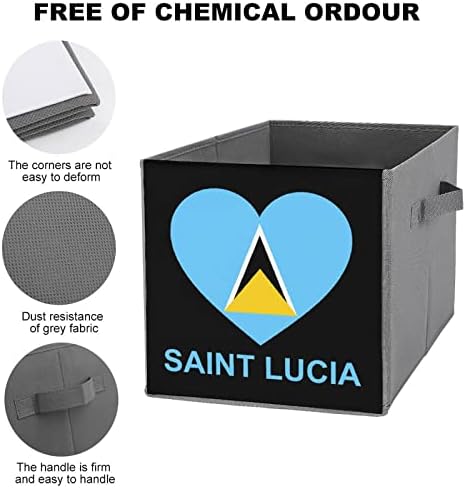 Love Saint Lucia Cubos de armazenamento de tecido dobrável Caixa de armazenamento 11 polegadas Bins de armazenamento dobrável com alças