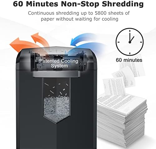 BONSAII PAPEL Shredder, 18 folhas de 60 minutos, triturador de papel para o escritório, cesto de corte cruzado de 6 galões e 4 rodízios, triturador de alta segurança à prova de jam para uso doméstico para uso doméstico