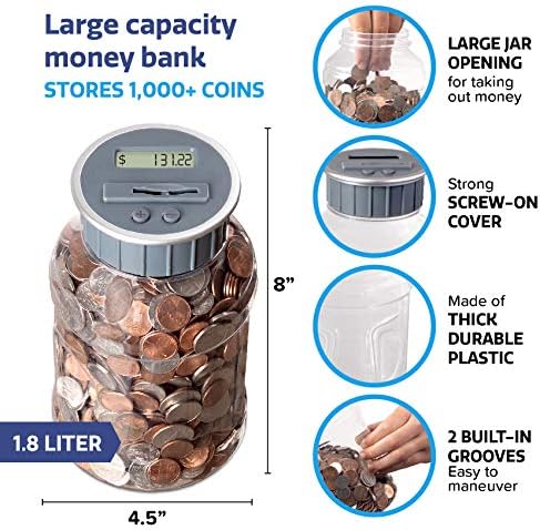 M&R Digital Counting Coin Bank. Baterias incluídas! Jar de contador de moedas/contagem de dinheiro pessoal, totaliza suas