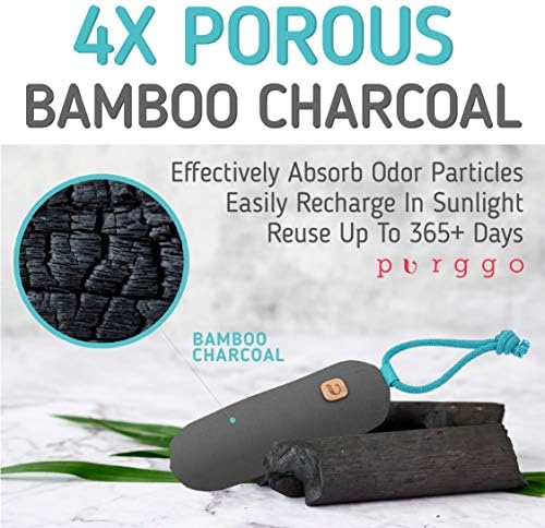 Purggo Bamboo Shoe Shoe Desodorizador Saco de purificação de ar - Eliminador de odor natural - Últimos 365 dias - Sem produtos químicos - Sacro de ar para sapatos e armário - Remover odor naturalmente - [2 pacote] [cinza]