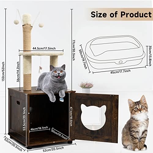 Gabinete da caixa de areia de gato, torre de árvore de gatos com gabinete da caixa de areia, maca de gato escondida com