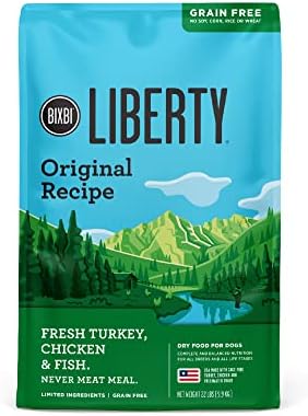 Bixbi Liberty grãos grátis com comida de cachorro seco, receita original, 22 libras - carne fresca, sem refeição de carne,