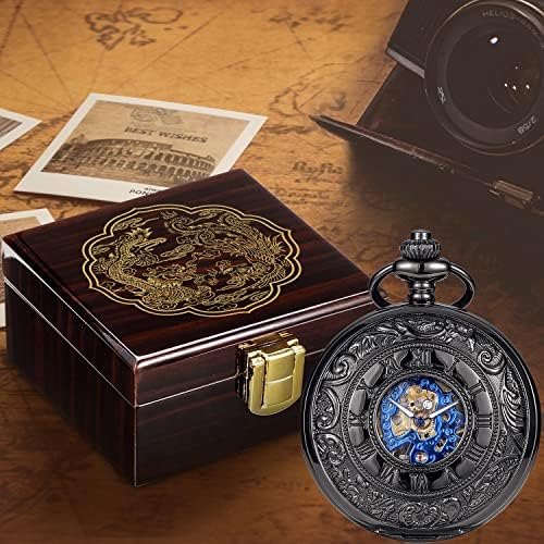 Manchda Mechanical Pocket Watch for Men Women Women Vintage Pocket Watch With Chain Roman Numbers Skeleton Pocket Watch With