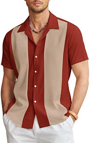 Coofandy Men's Vintage Bowling camisa de manga curta Button Down Down Summer Cuba Beach Shirts