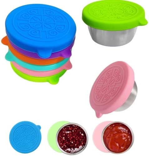 1,6 oz de molho de salada, 6pack de aço inoxidável Mini recipiente com tampa para molho, condimento, frutas, sobremesa, iogurte etc