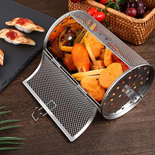 Luxshiny Rotisserie Grill cesta de aço inoxidável Cesto de grelha cesta de cesta de forno assado assado rotação rotação