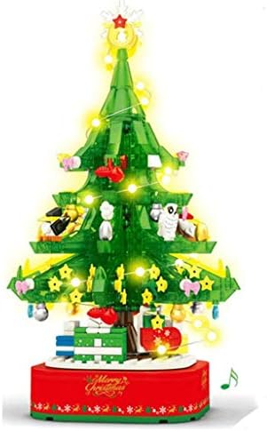 Caixa de música de árvore de Natal giratória Houkai Blocks de construção de Natal Decoração de Natal Caixa de músicas de presente