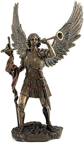 Arcanjo de 13 polegadas - Saint Gabriel com estatueta de bronze do elenco frio da buzina