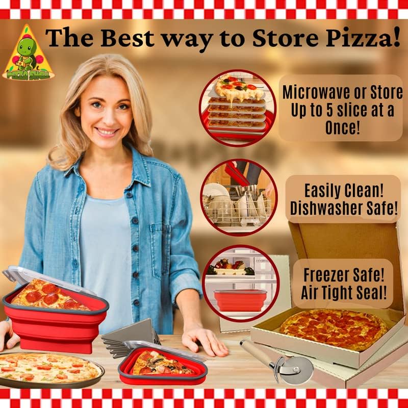 Pizza Shell ™ - Contêiner de armazenamento de pizza Collapsível - Pizza Recainha Expandível Silicone - Microondas e lavadora de louça Safe - Pizza Saver Container - 5 Bandejas de Serviço de Microondas - Salva o espaço da geladeira