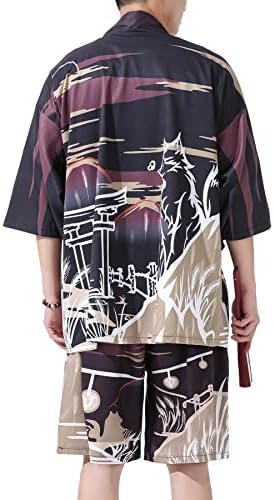 Prijouhe Men's Japanese estilo Kimono Tops Conjunta
