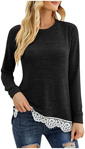 Blusa de algodão básica de algodão BASIC Topneck de gole de manga longa de renda de renda de retalhos de retalhos de pullover sub -camiseta